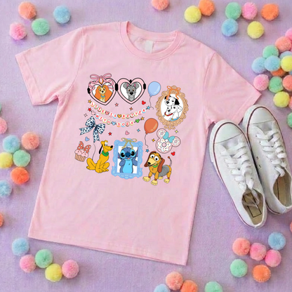 Pets Inspired Printed White T-Shirt, Dogs, Stitch, Dalmations and Friends - Adults & Kids Sizes - Cotton T-Shirt