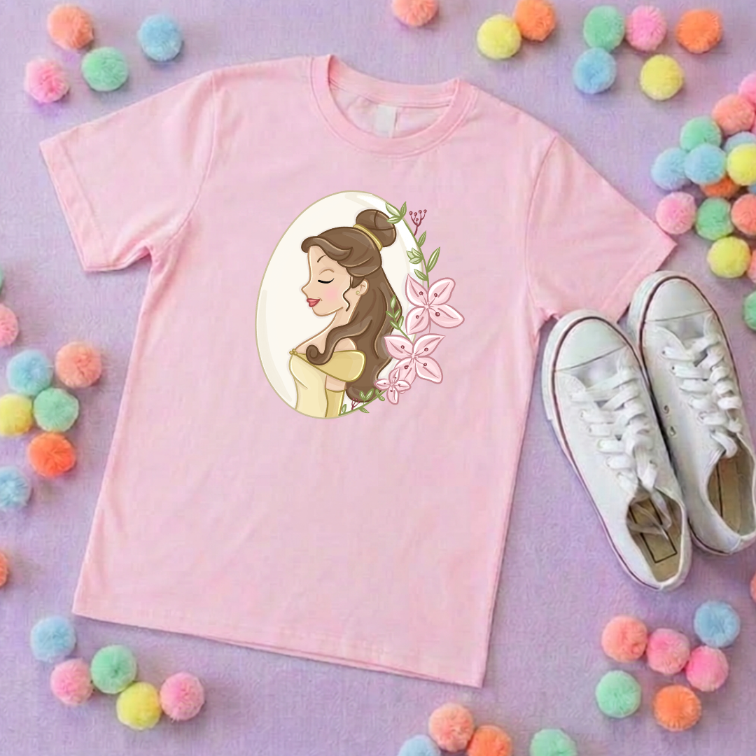 Belle & Flower Inspired Printed T-Shirt, Princess Movie, Mouse Ears, Princess- Adults & Kids Sizes - Cotton T-Shirt