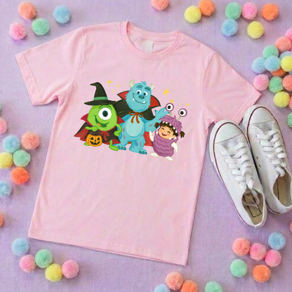 Spooky Monsters, Boo Full Art Inspired Printed Blue T-Shirt, Monsters Inc, University, Mike, Sully, Boo and Friends - Adults & Kids Sizes - Cotton T-Shirt