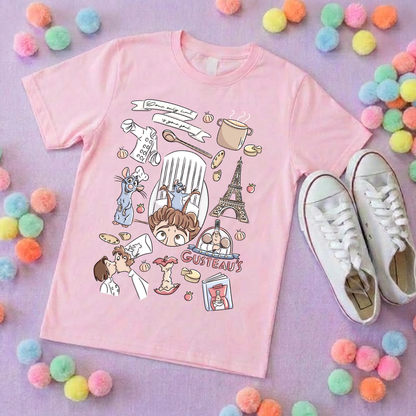 Chez Remi Full Art Rat Inspired Printed T-Shirt, French Mouse Chef, Ratatouille - Adults & Kids Sizes - Cotton T-Shirt