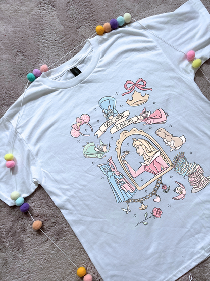 Sleeping Princess Full Art Inspired Printed T-Shirt, Princess Movie, Mouse Ears, Princess- Adults & Kids Sizes - Cotton T-Shirt