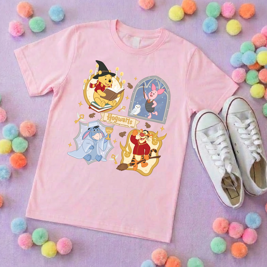 Winnie in Hogwarts Full Art Park Life T-Shirt, Ears, Florida, Orlando, Cruise Holidays T-Shirts, Holiday Outfits - Adults & Kids Sizes - Cotton T-Shirts