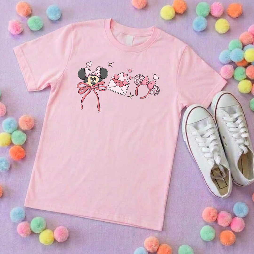 Magical Girlie Mouse Hearts Bow Printed T-Shirt, Florida, Orlando, Magical World - Adults & Kids Sizes