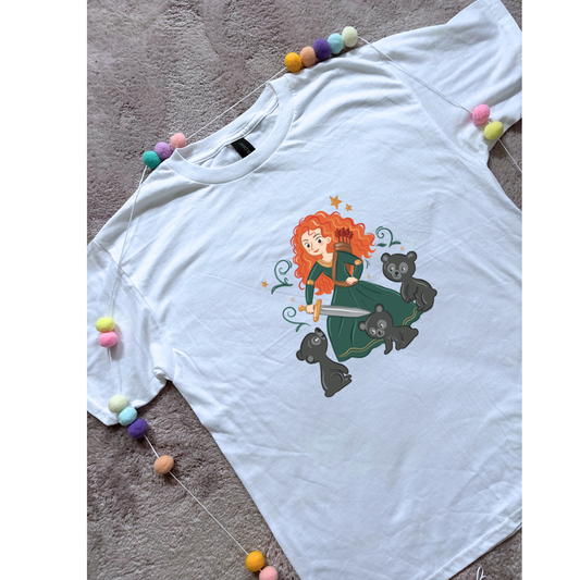 Scottish Brave Full Art Princess Inspired Printed T-Shirt, Princess Movie, Mouse Ears, Princess- Adults & Kids Sizes - Cotton T-Shirt
