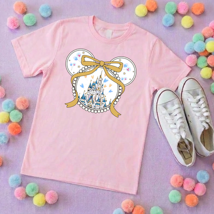 Magical Castle Bow Printed Pink T-Shirt, Florida, Orlando, Magical World - Adults & Kids Sizes