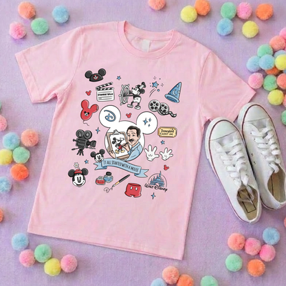 It Started With a Mouse, Full Art Printed T-Shirt, Florida, Orlando, Magical World - Adults & Kids Sizes