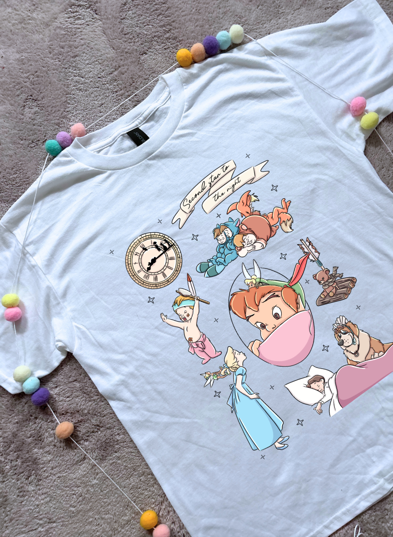 Neverland Full Art Inspired Printed T-Shirt, Neverland Movie, Mouse Ears, Princess- Adults & Kids Sizes - Cotton T-Shirt