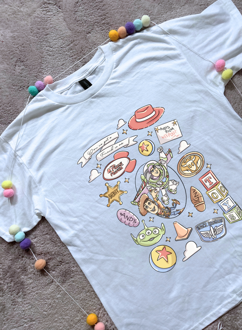 Story Toy Inspired Full Art Printed Ears T-Shirt, Florida, Orlando, Bo Peep, Jessie, Buzz, Toy Story - Adults & Kids Sizes - Cotton T-Shirt