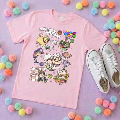 Up Full Art House Inspired Printed White T-Shirt, Florida, Orlando, Ellie and Karl, Kevin, Dug - Adults & Kids Sizes - Cotton T-Shirt