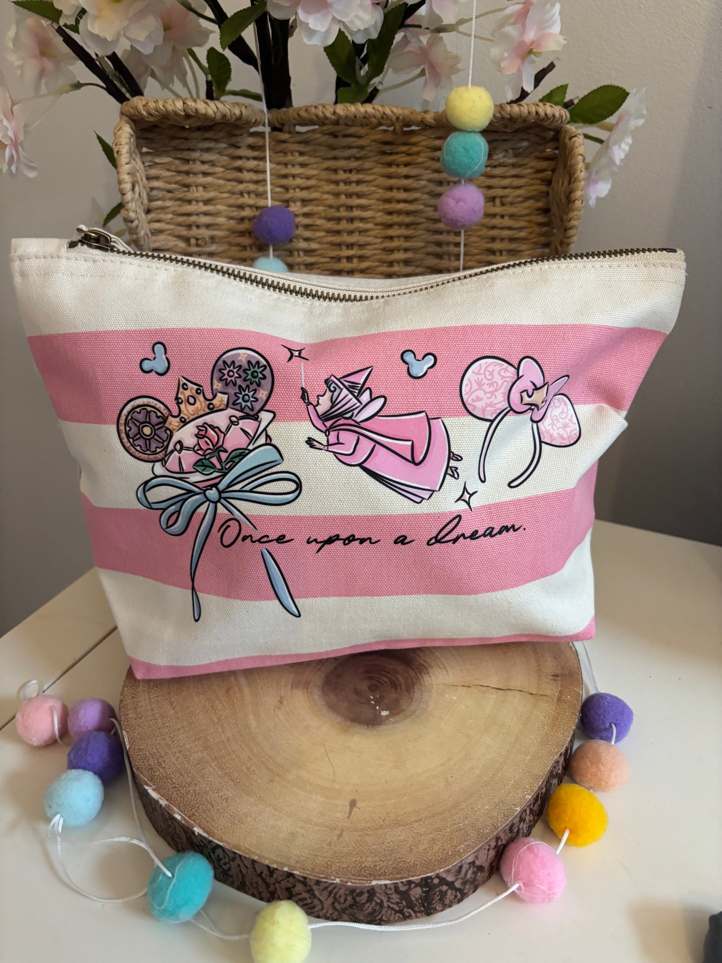 Princess Theme, Beauty Sleeping Make Up Bags, Printed Inspired Make Up Bags, Ears Bags, Florida, Orlando, Paris, Nautical Theme Make Up Bag