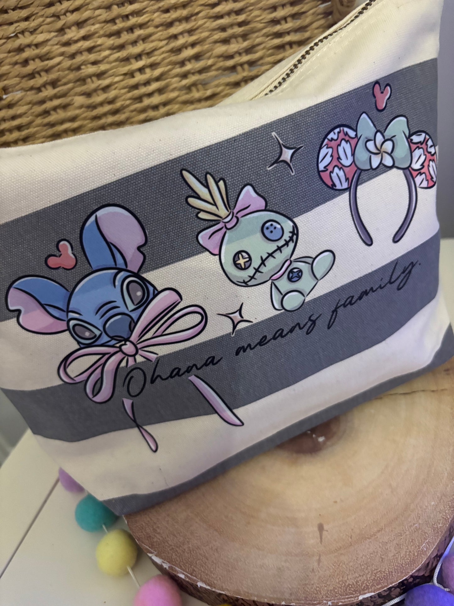 Printed Inspired Make Up Bag, Blue Alien, Hawaiian Theme, Stitch, Ears Bags, Florida, Orlando, Paris, Nautical Theme Make Up Bag