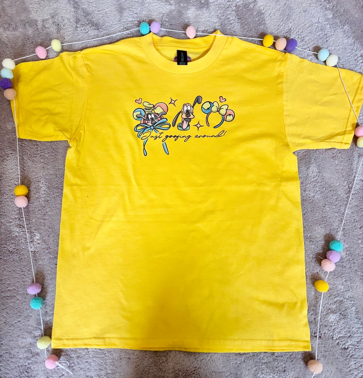 Goofing Around, Goofy, Pluto Inspired Printed White T-Shirt, Yellow Dog, Goofy - Adults & Kids Sizes - Cotton T-Shirt