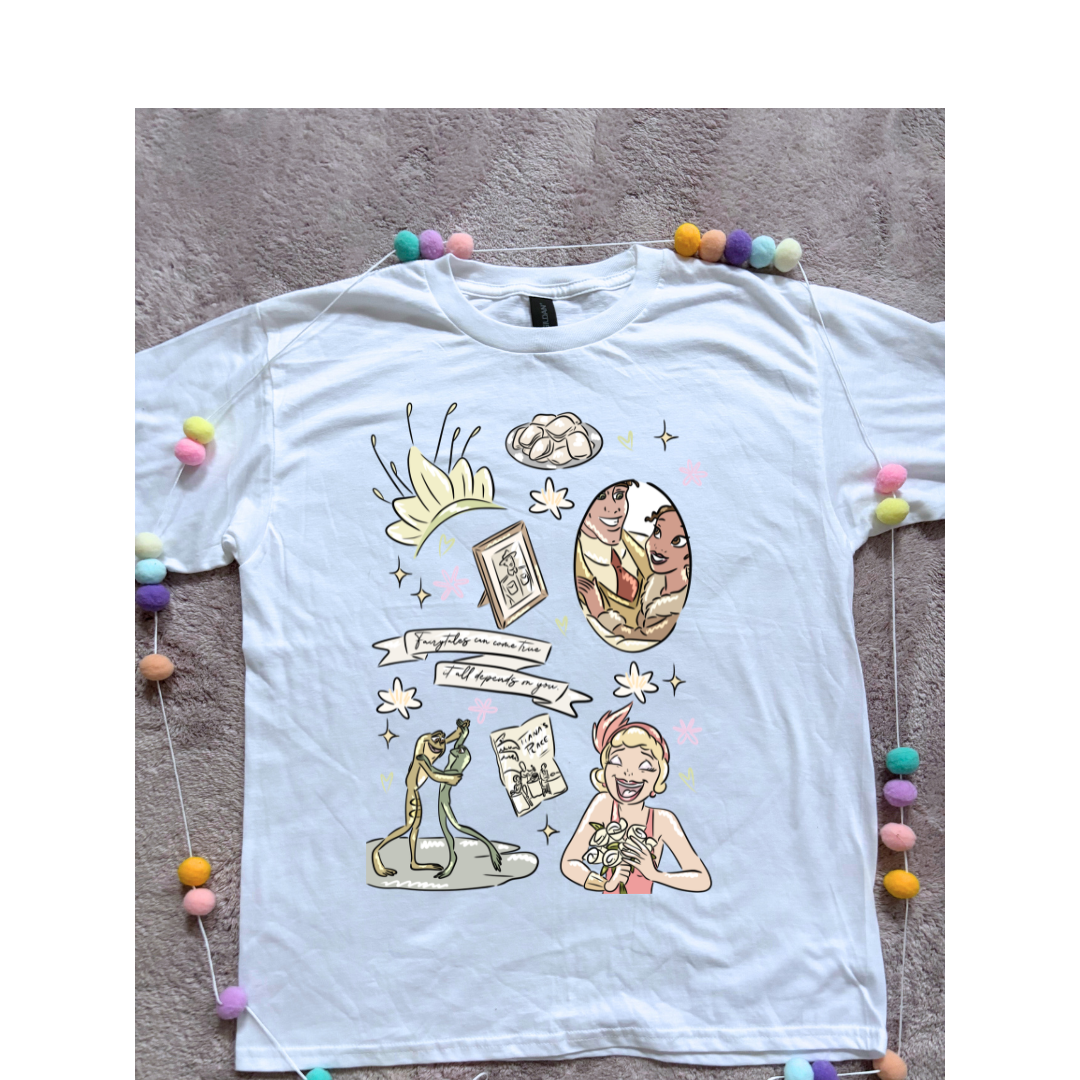 Bayou Frog Princess Full Art Inspired Printed T-Shirt, Princess Movie, Mouse Ears, Princess- Adults & Kids Sizes - Cotton T-Shirt
