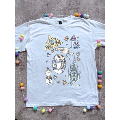 Frozen Sisters, Full Art Design Inspired Printed T-Shirt, Norwegian Style, Happy Snowman, Olaf, Bruni - Adults & Kids Sizes - Cotton T-Shirt