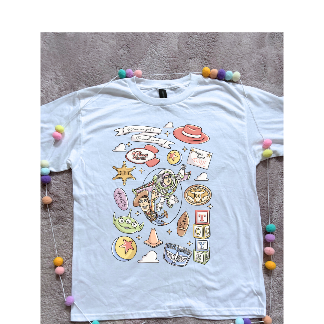 Story Toy Inspired Full Art Printed Ears T-Shirt, Florida, Orlando, Bo Peep, Jessie, Buzz, Toy Story - Adults & Kids Sizes - Cotton T-Shirt
