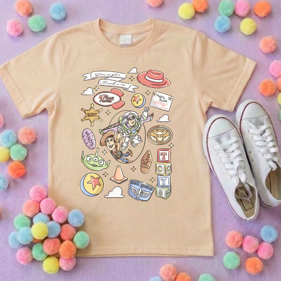 Story Toy Inspired Full Art Printed Ears T-Shirt, Florida, Orlando, Bo Peep, Jessie, Buzz, Toy Story - Adults & Kids Sizes - Cotton T-Shirt