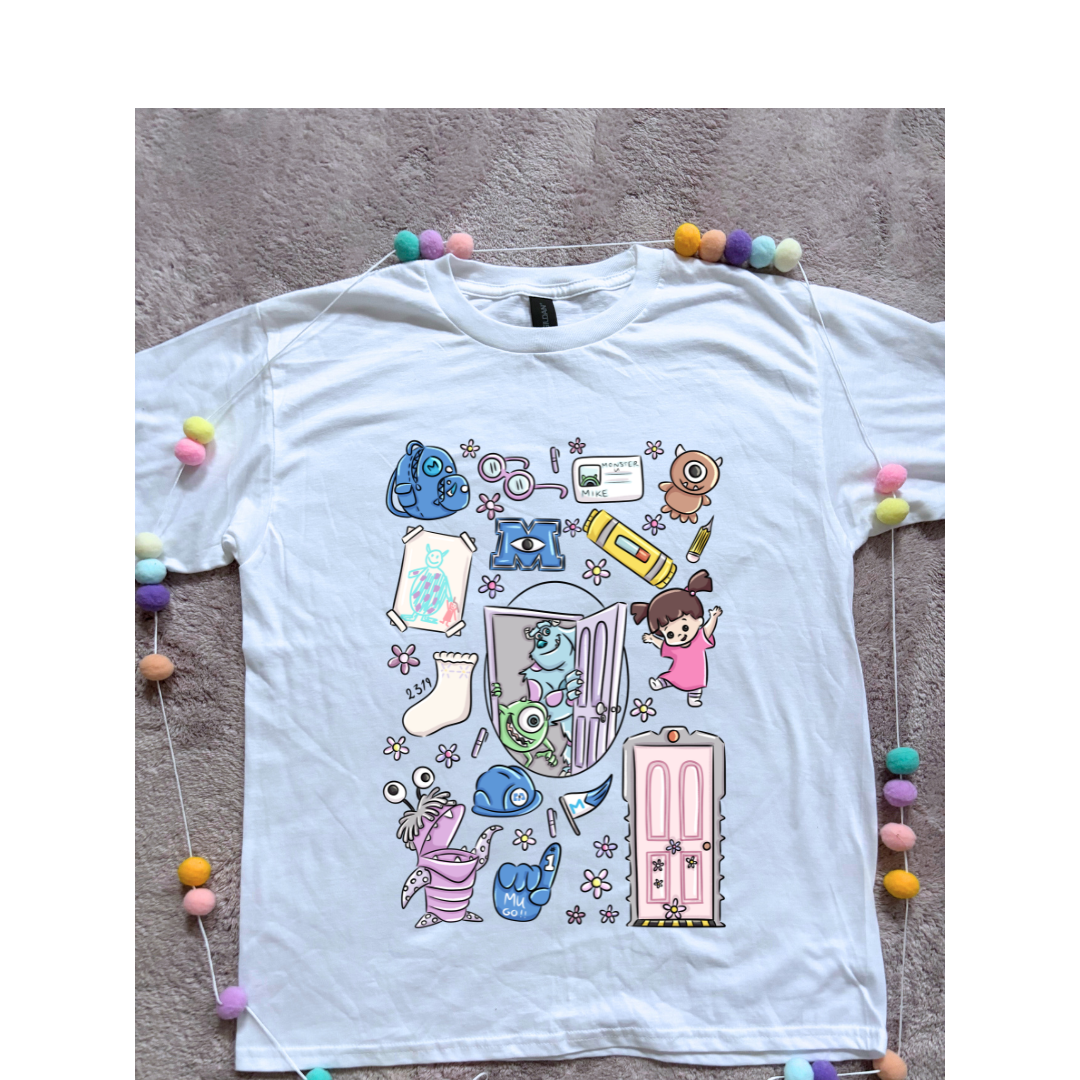 Monsters, Boo Full Art Inspired Printed Blue T-Shirt, Monsters Inc, University, Mike, Sully, Boo and Friends - Adults & Kids Sizes - Cotton T-Shirt