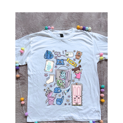 Monsters, Boo Full Art Inspired Printed Blue T-Shirt, Monsters Inc, University, Mike, Sully, Boo and Friends - Adults & Kids Sizes - Cotton T-Shirt