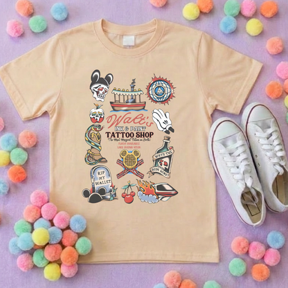 Walts Tattoo Park Life T-Shirt, Ears, Florida, Orlando, Cruise Holidays T-Shirts, Holiday Outfits - Adults & Kids Sizes - Cotton T-Shirt