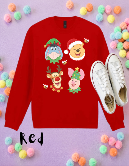 Pooh Christmas Sweatshirt, Ears, Florida, Orlando, Jumper, Christmas Outfits, - Adults & Kids Sizes - Cotton Sweatshirt