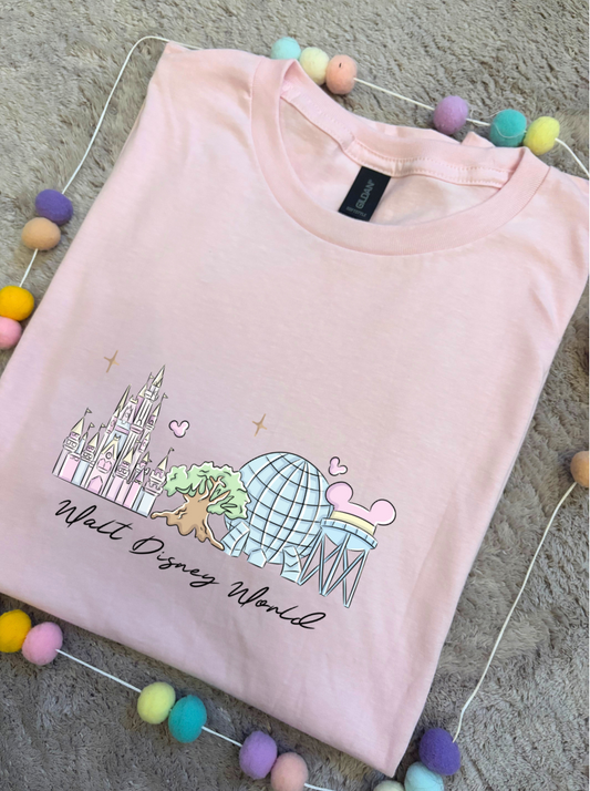 Exclusive Design, 4 Park Pastel Tee, Park Life T-Shirt, Ears, Florida, Orlando, Cruise Holidays T-Shirts, Holiday Outfits - Adults & Kids Sizes - Cotton T-Shirt