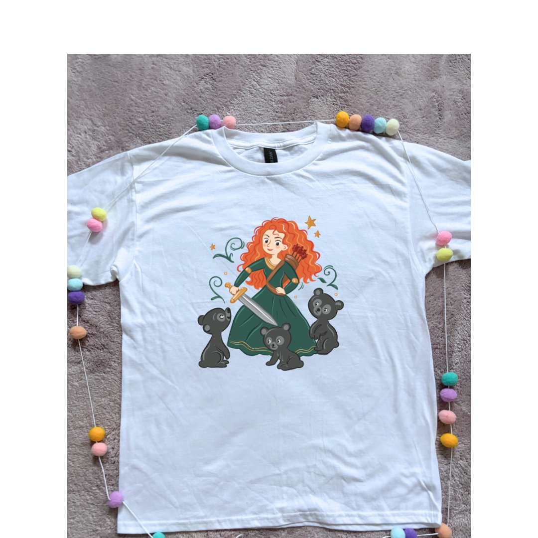Scottish Brave Full Art Princess Inspired Printed T-Shirt, Princess Movie, Mouse Ears, Princess- Adults & Kids Sizes - Cotton T-Shirt