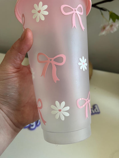 Pink Daisy Cold Cup, Pink Bow, Pink Theme, Inspired Decor, Bows, Daisy Cold Cup, Bow and Daisy Cold Cup