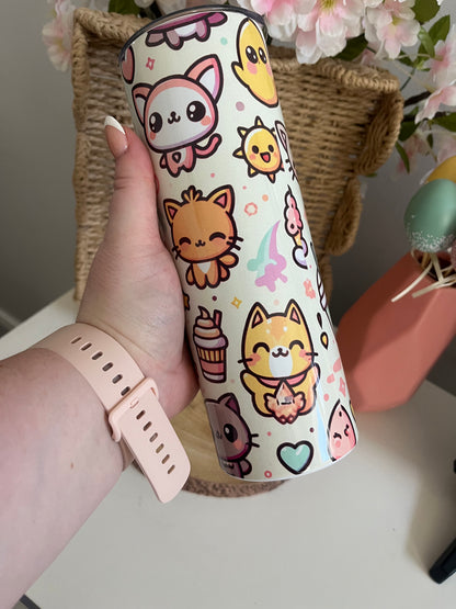 Cute Kawaii Animal 20oz Tumbler, Girl Era, Hot and Cold Drinks Tumbler