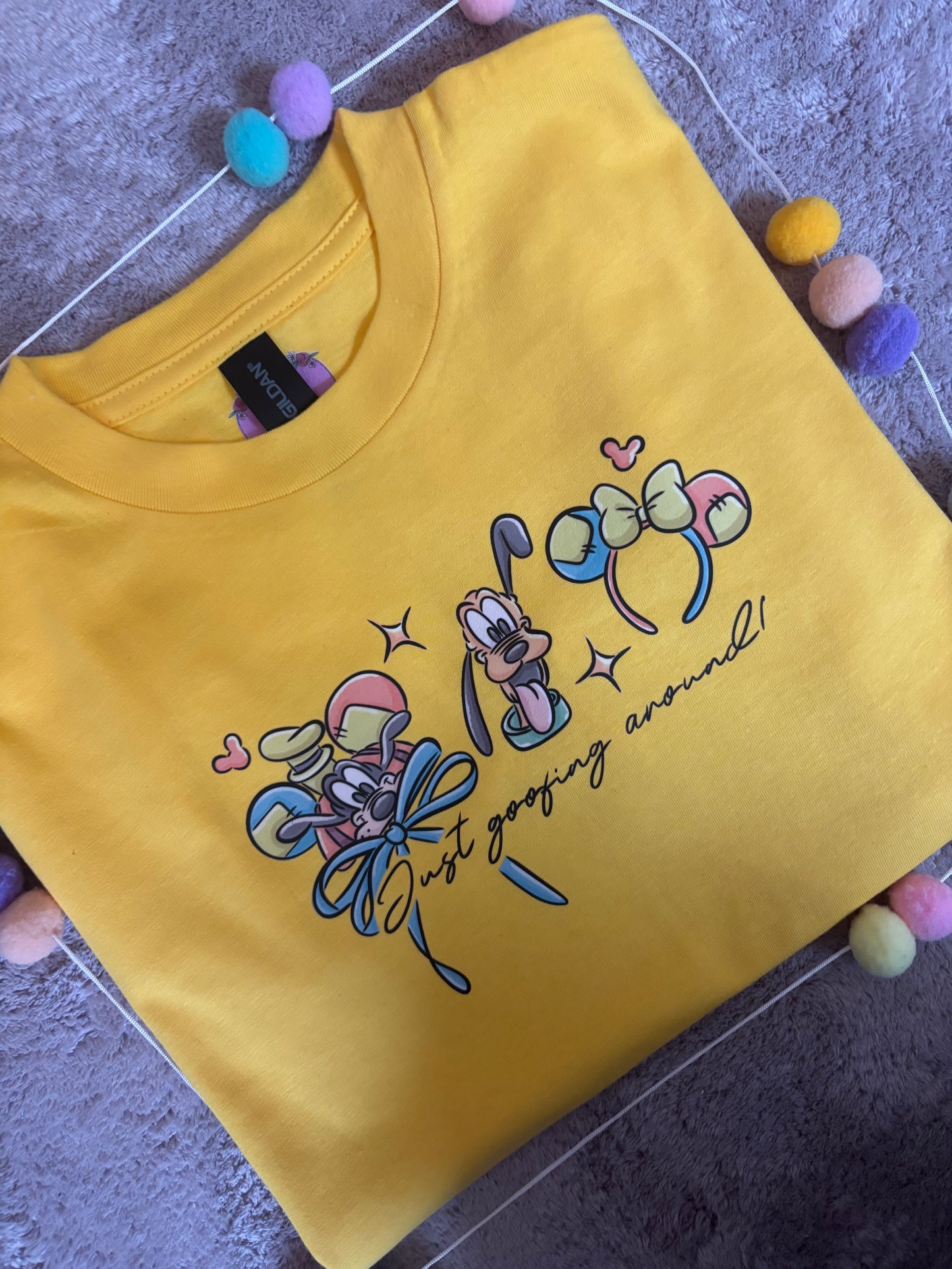 Goofing Around, Goofy, Pluto Inspired Printed White T-Shirt, Yellow Dog, Goofy - Adults & Kids Sizes - Cotton T-Shirt