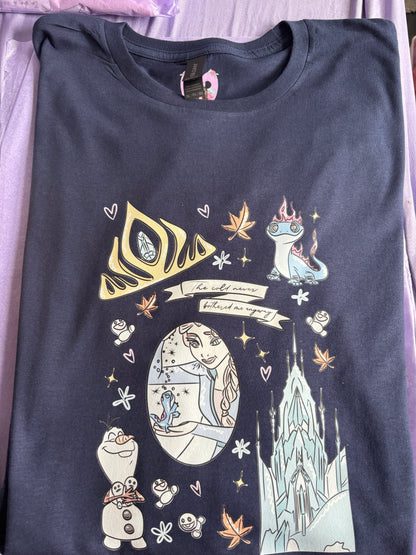 Frozen Sisters, Full Art Design Inspired Printed T-Shirt, Norwegian Style, Happy Snowman, Olaf, Bruni - Adults & Kids Sizes - Cotton T-Shirt