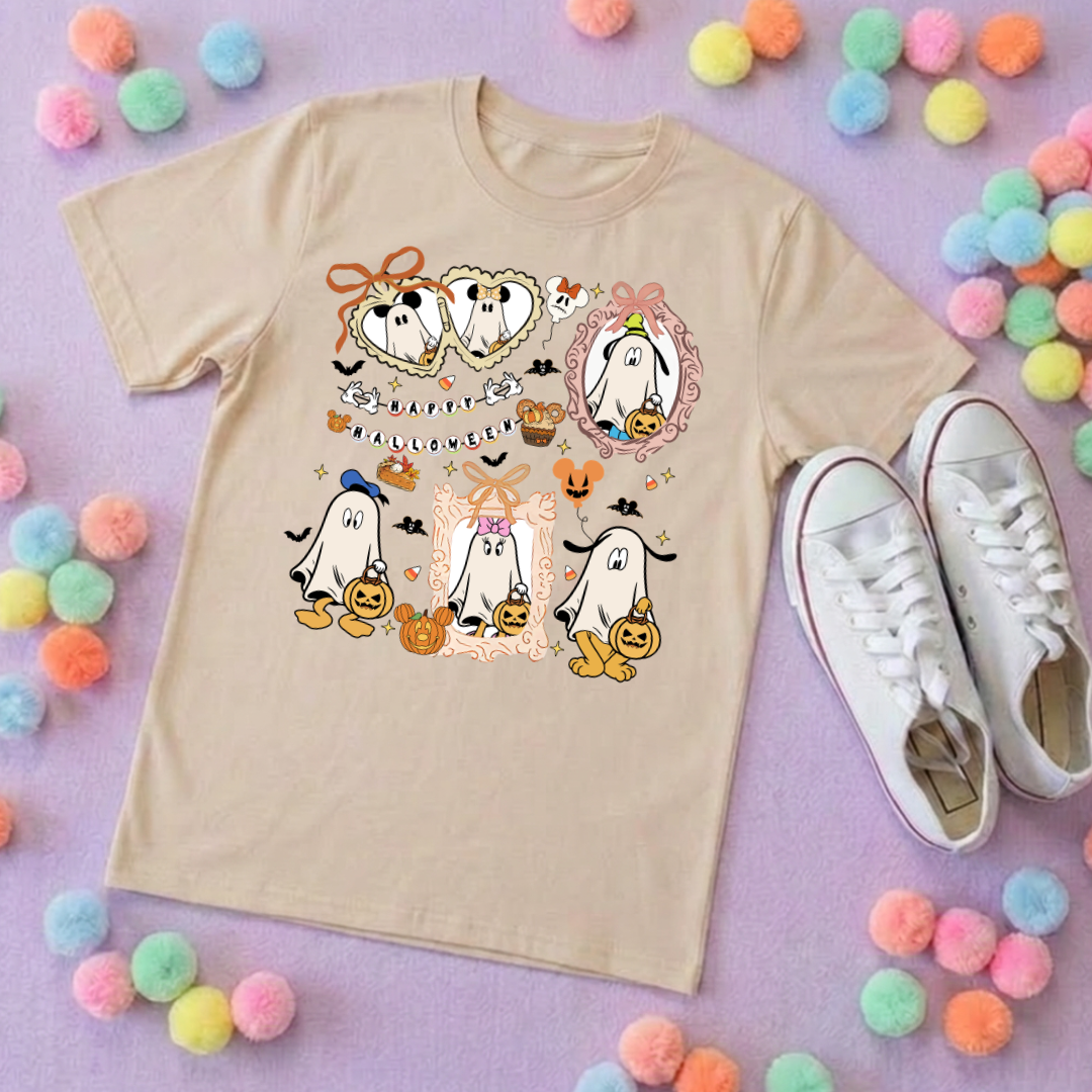 Ghost Mouse Inspired Printed Sand T-Shirt, Florida, Orlando, Halloween T-Shirts, Halloween Outfits - Adults & Kids Sizes - Cotton T-Shirt