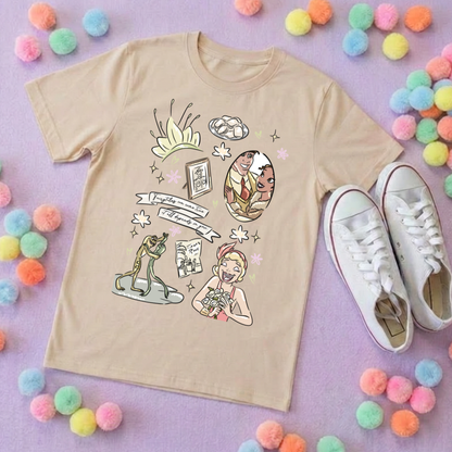 Bayou Frog Princess Full Art Inspired Printed T-Shirt, Princess Movie, Mouse Ears, Princess- Adults & Kids Sizes - Cotton T-Shirt