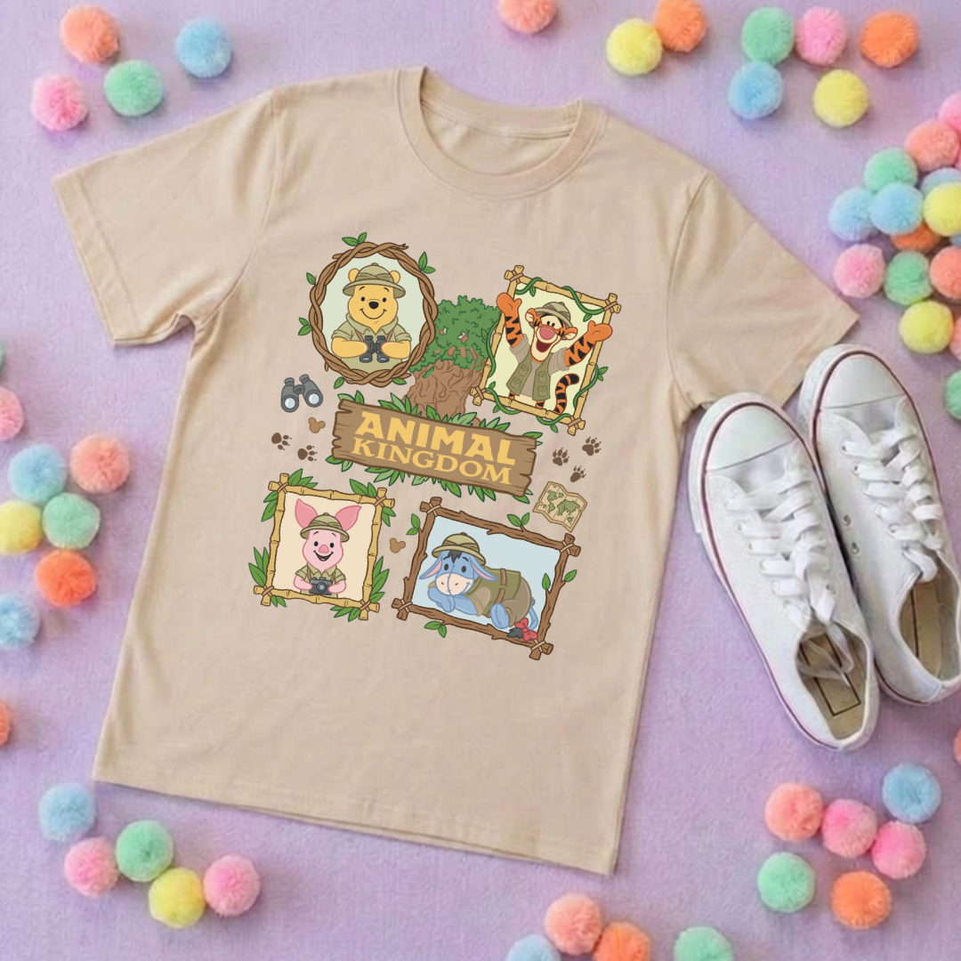Pooh Animal Kingdom Full Art Park Life T-Shirt, Ears, Florida, Orlando, Cruise Holidays T-Shirts, Holiday Outfits - Adults & Kids Sizes - Cotton T-Shirt