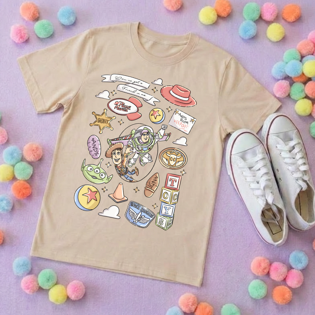 Story Toy Inspired Full Art Printed Ears T-Shirt, Florida, Orlando, Bo Peep, Jessie, Buzz, Toy Story - Adults & Kids Sizes - Cotton T-Shirt