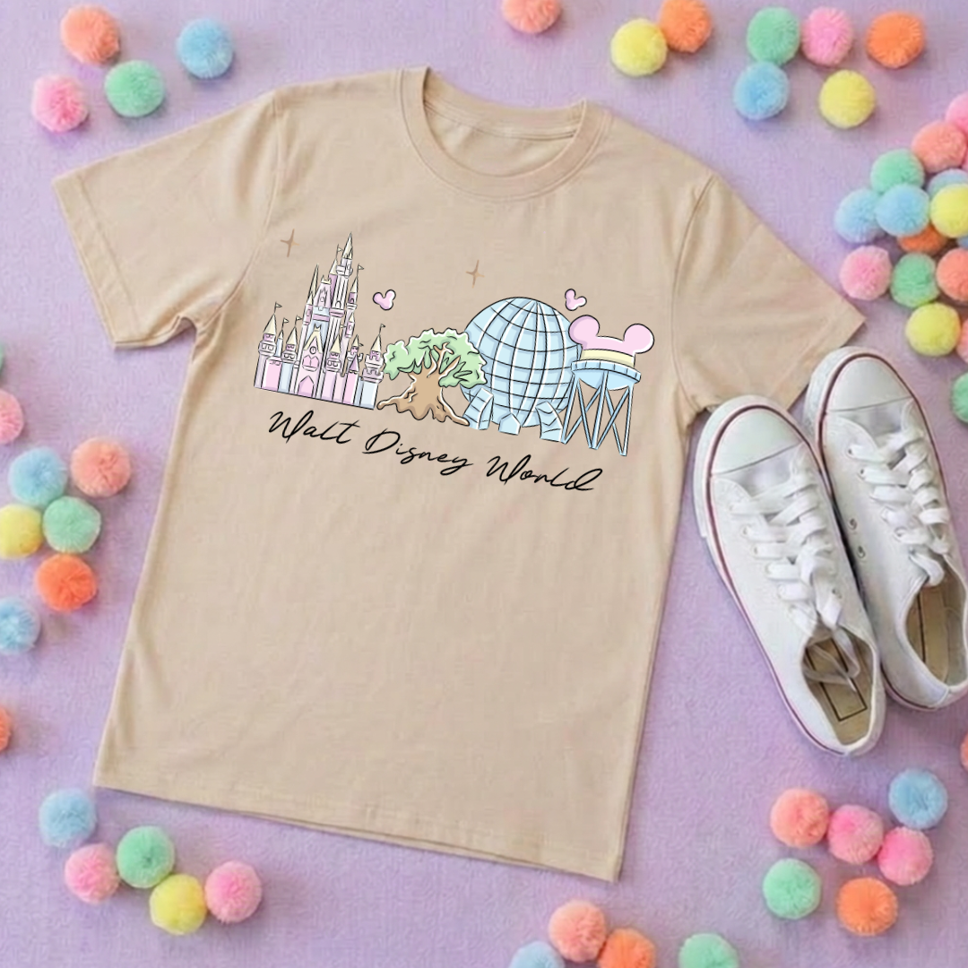 Exclusive Design, 4 Park Pastel Tee, Park Life T-Shirt, Ears, Florida, Orlando, Cruise Holidays T-Shirts, Holiday Outfits - Adults & Kids Sizes - Cotton T-Shirt