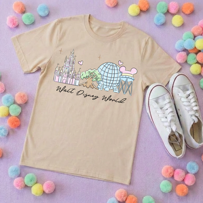 Exclusive Design, 4 Park Pastel Tee, Park Life T-Shirt, Ears, Florida, Orlando, Cruise Holidays T-Shirts, Holiday Outfits - Adults & Kids Sizes - Cotton T-Shirt