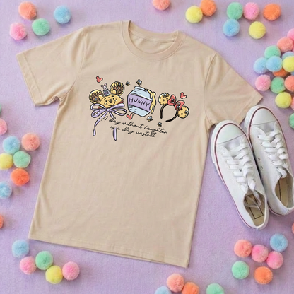 Hunny Bear Pooh Inspired Printed White T-Shirt, English Yellow Bear, Acre Wood - Adults & Kids Sizes - Cotton T-Shirt