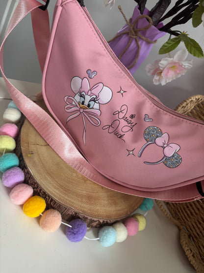 Girlie Daisy Duck Dumpling Bags, Printed Inspired Bags, Crossbody Bags, Florida, Orlando, Paris, Theme Make Up Bag