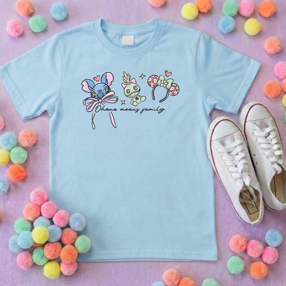 Blue Alien Stitch Inspired Printed White T-Shirt, Hawaii, Hawaiian Rollercoaster, Lilo, Scrump - Adults & Kids Sizes - Cotton T-Shirt