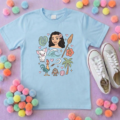 Moana and Friends Full Art, Polynesian Hotel Theme Inspired T-Shirts, Inspired Printed T-Shirt, Princess Movie, Princess- Adults & Kids Sizes - Cotton T-Shirt