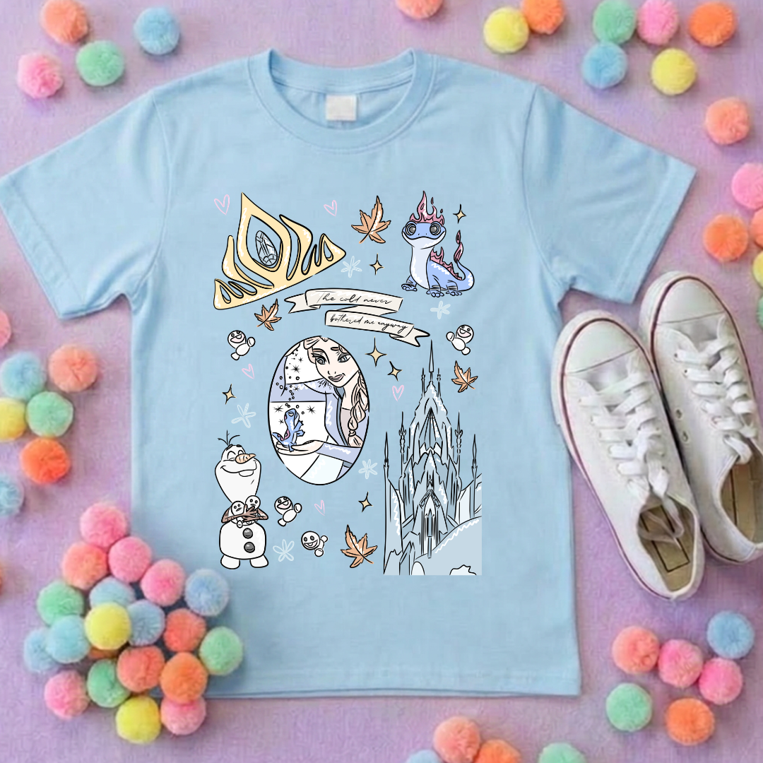 Frozen Sisters, Full Art Design Inspired Printed T-Shirt, Norwegian Style, Happy Snowman, Olaf, Bruni - Adults & Kids Sizes - Cotton T-Shirt