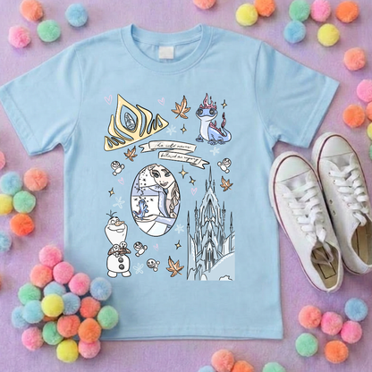 Frozen Sisters, Full Art Design Inspired Printed T-Shirt, Norwegian Style, Happy Snowman, Olaf, Bruni - Adults & Kids Sizes - Cotton T-Shirt