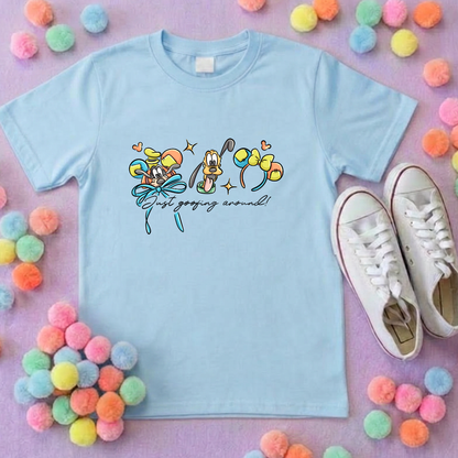 Goofing Around, Goofy, Pluto Inspired Printed White T-Shirt, Yellow Dog, Goofy - Adults & Kids Sizes - Cotton T-Shirt