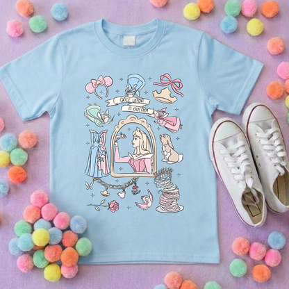 Sleeping Princess Full Art Inspired Printed T-Shirt, Princess Movie, Mouse Ears, Princess- Adults & Kids Sizes - Cotton T-Shirt