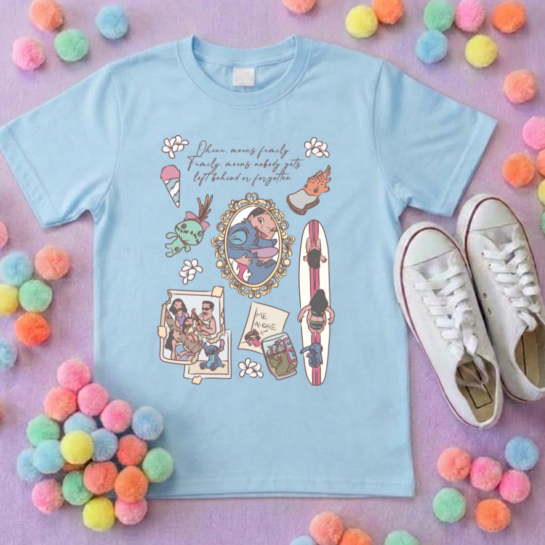 Blue Alien Stitch Full Art Inspired Printed T-Shirt, Hawaii, Hawaiian Rollercoaster, Lilo, Scrump - Adults & Kids Sizes - Cotton T-Shirt