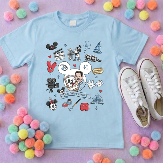 It Started With a Mouse, Full Art Printed T-Shirt, Florida, Orlando, Magical World - Adults & Kids Sizes