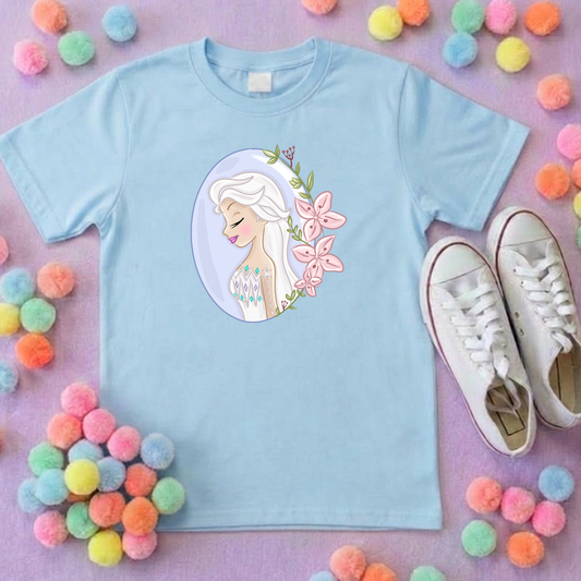 Elsa & Flowers Inspired Printed T-Shirt, Princess, Magical Kingdom, Inspired Character T-Shirts - Adults & Kids Sizes - Cotton T-Shirt