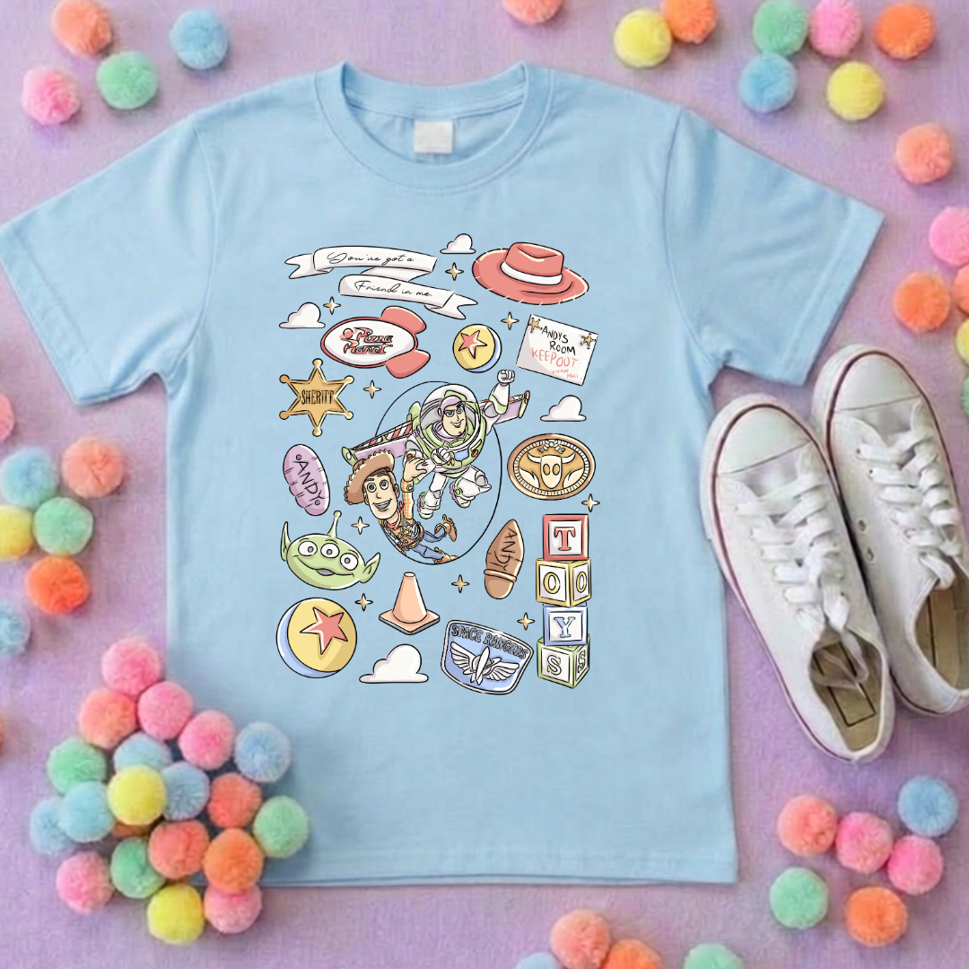 Story Toy Inspired Full Art Printed Ears T-Shirt, Florida, Orlando, Bo Peep, Jessie, Buzz, Toy Story - Adults & Kids Sizes - Cotton T-Shirt