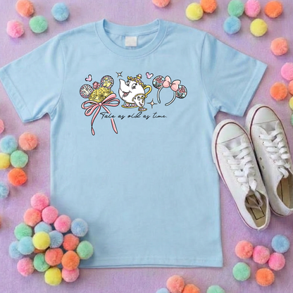 Belle & Teapot Inspired Printed T-Shirt, Princess Movie, Mouse Ears, Princess- Adults & Kids Sizes - Cotton T-Shirt