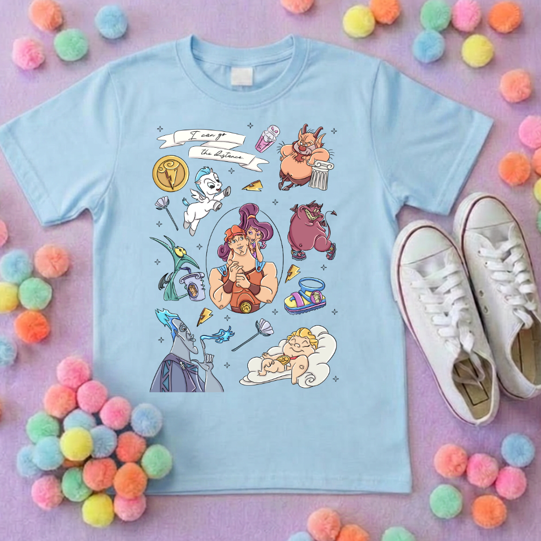 Hercules, Pegasus Full Art Inspired Printed Sand T-Shirt, Greek Gods, Muses, Hades Inspired Character T-Shirts - Adults & Kids Sizes - Cotton T-Shirt